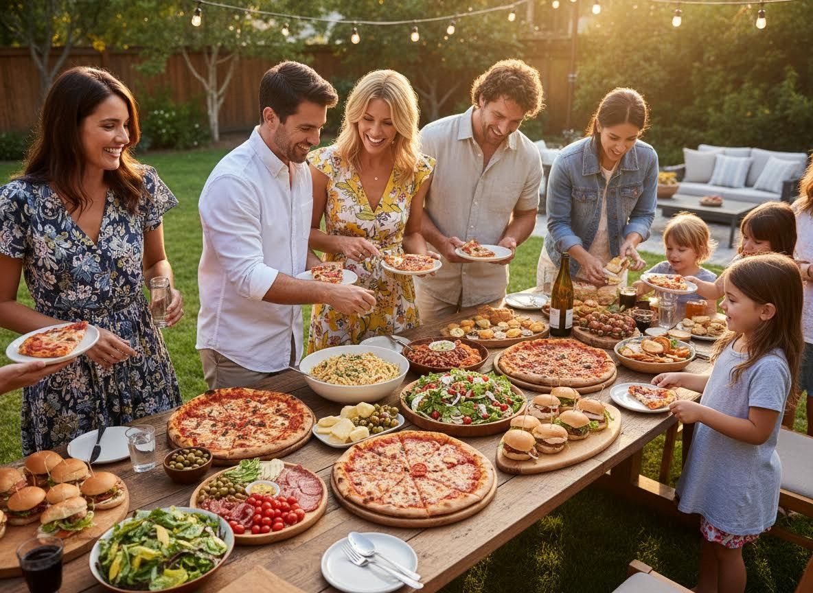 People Enjoying an Outdoor Pizza Dinner Party