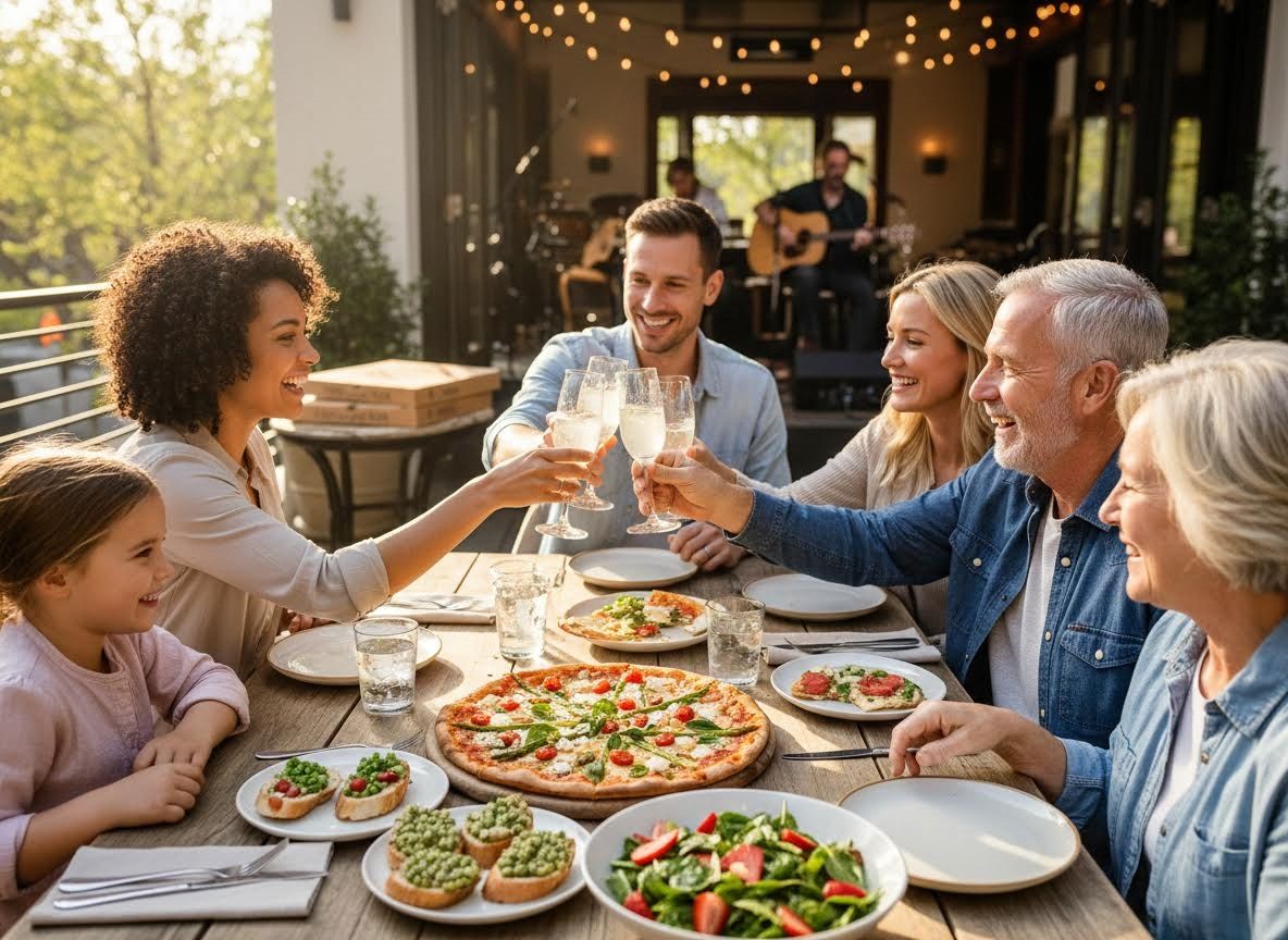 Multi-Generational Family Toasting Outdoors