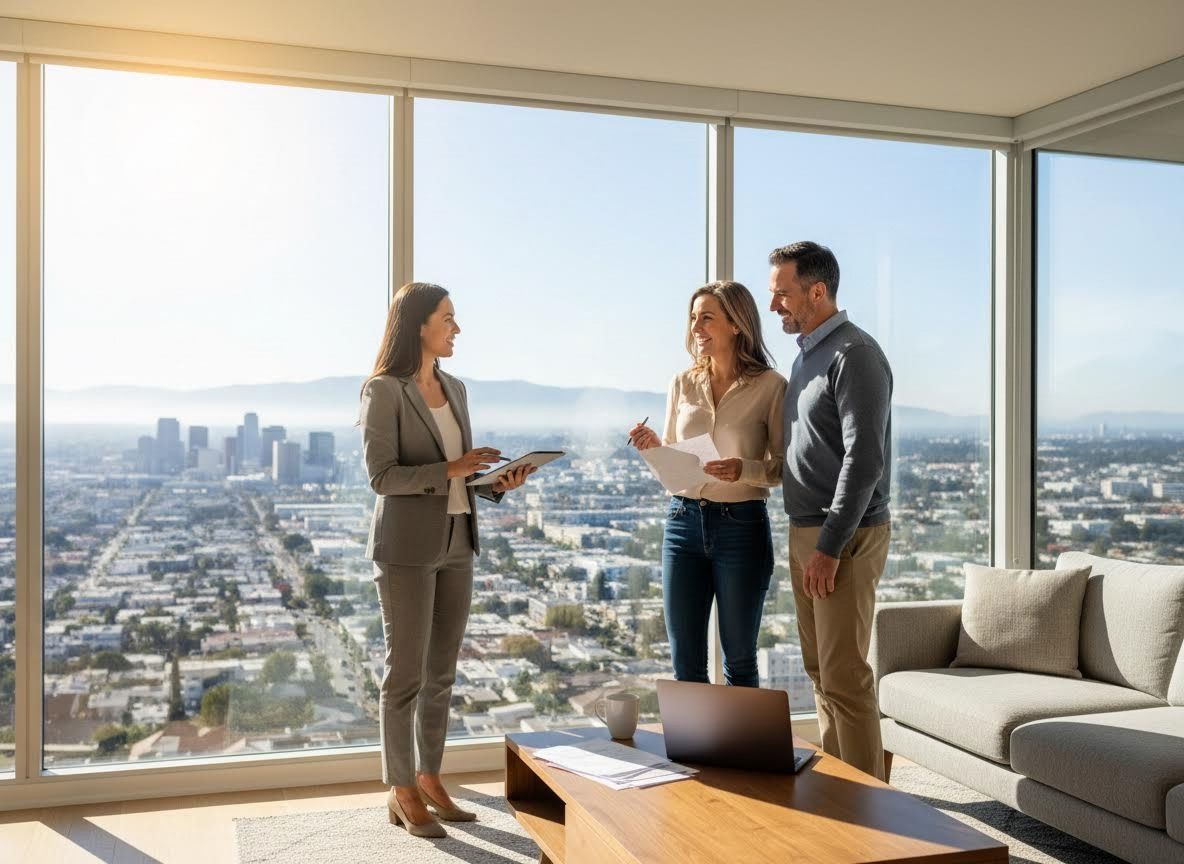 Real Estate Agent with Couple in Luxury Apartment