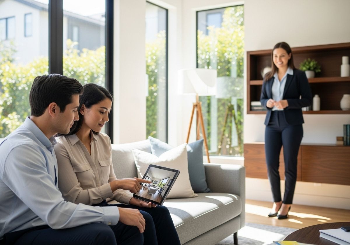 Couple Reviewing Home on Tablet with Realtor