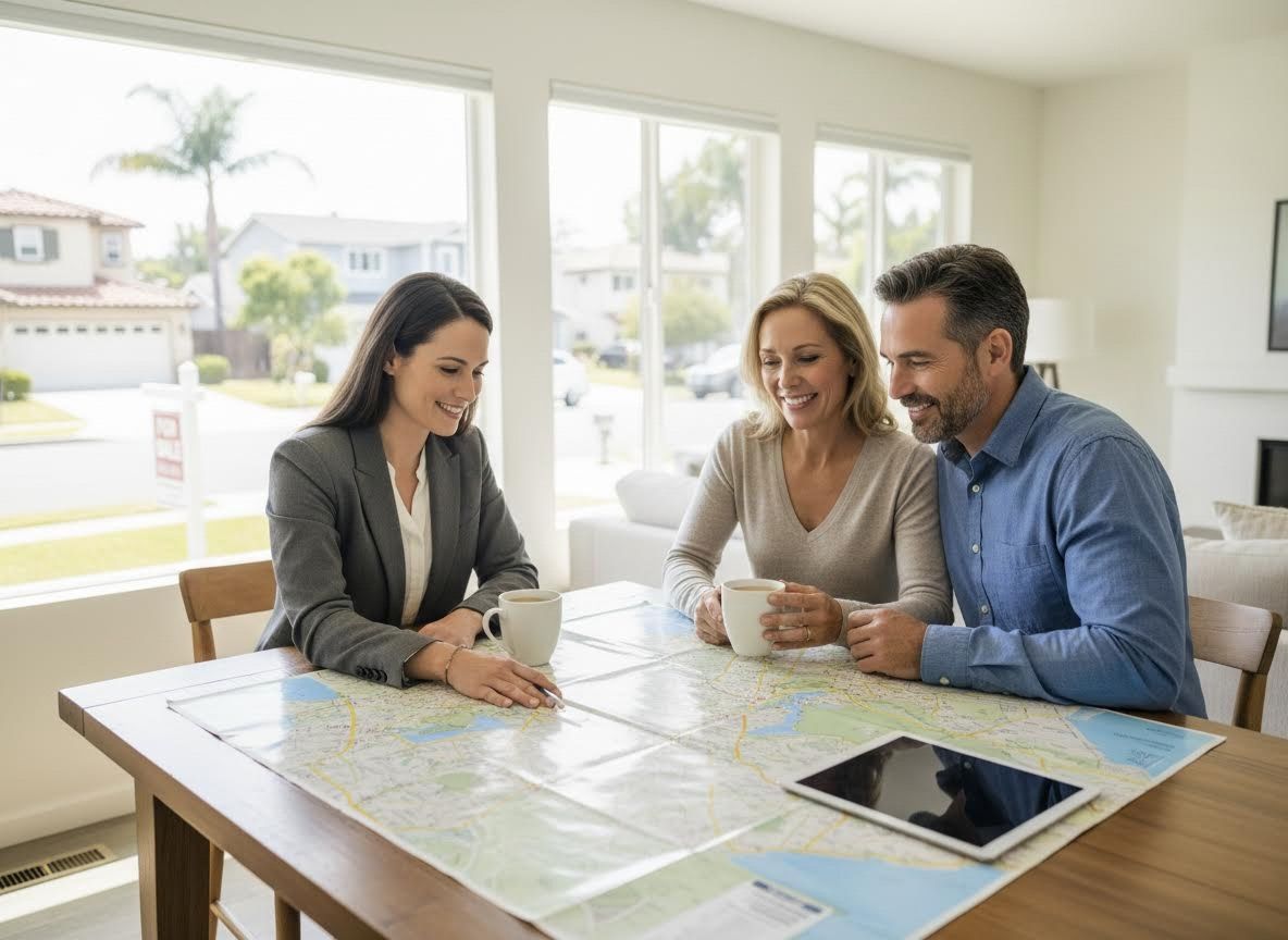 Real Estate Agent Discussing Map with Couple