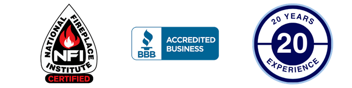 20 years experience, national fireplace institute, BBB accredited business