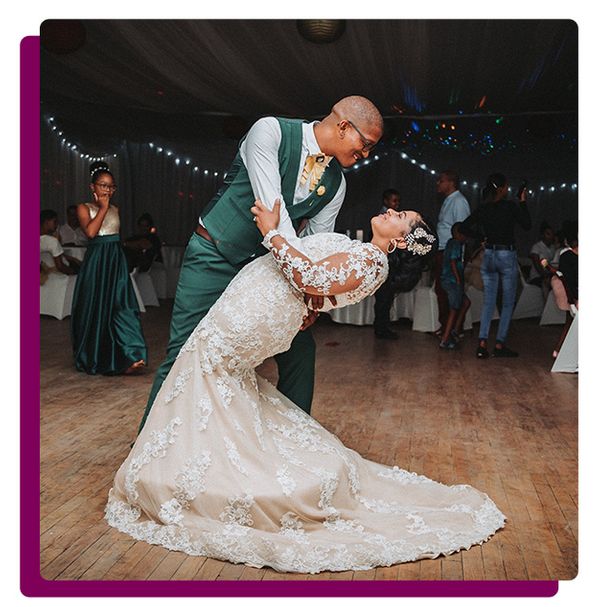 Bride and groom dancing