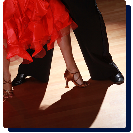 Two dancers at ballroom dancing lessons.