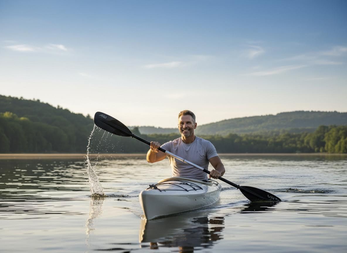 Man Kayaking on a Lake
