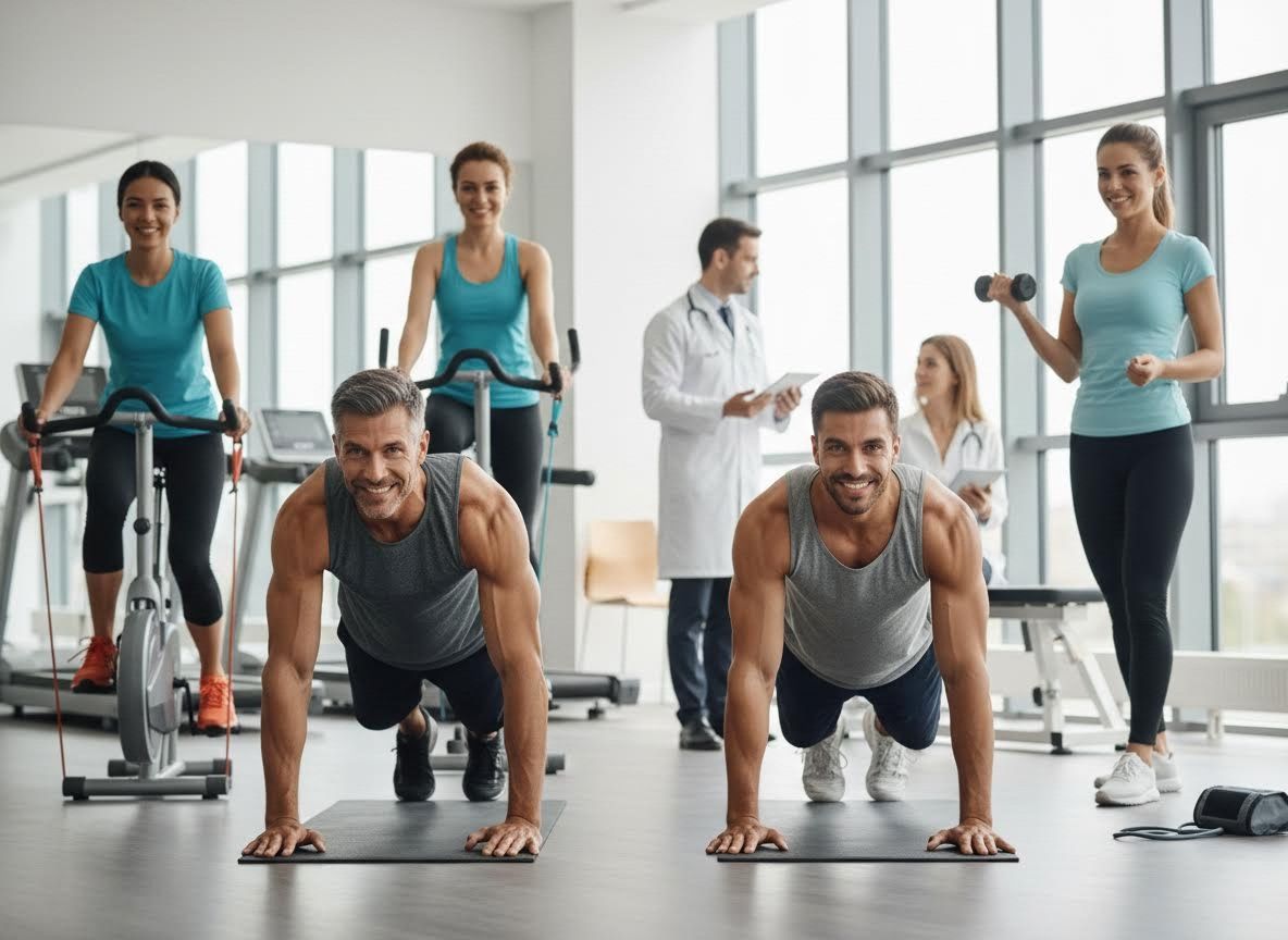 People exercising in a physical therapy center