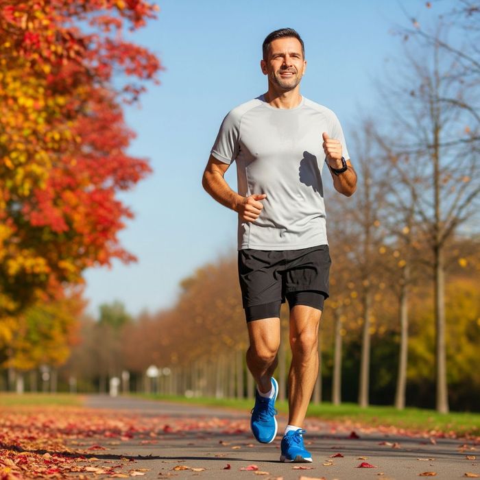 A healthy and energetic man in his 40s jogging outdoors, representing the improved vitality and physical benefits of testosterone replacement therapy. A healthy and energetic man in his 40s jogging outdoors, representing the improved vitality and physical benefits of testosterone replacement therapy.