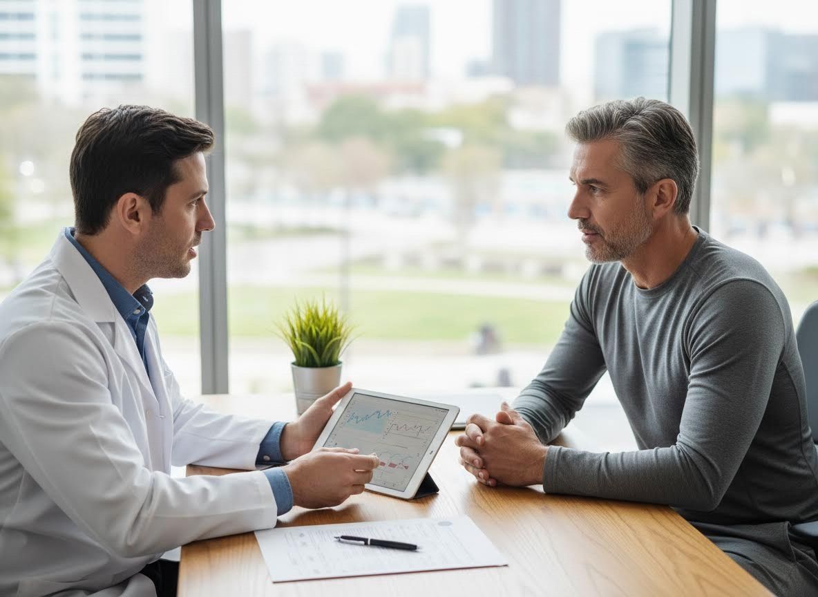 Doctor and patient reviewing medical data on a tablet