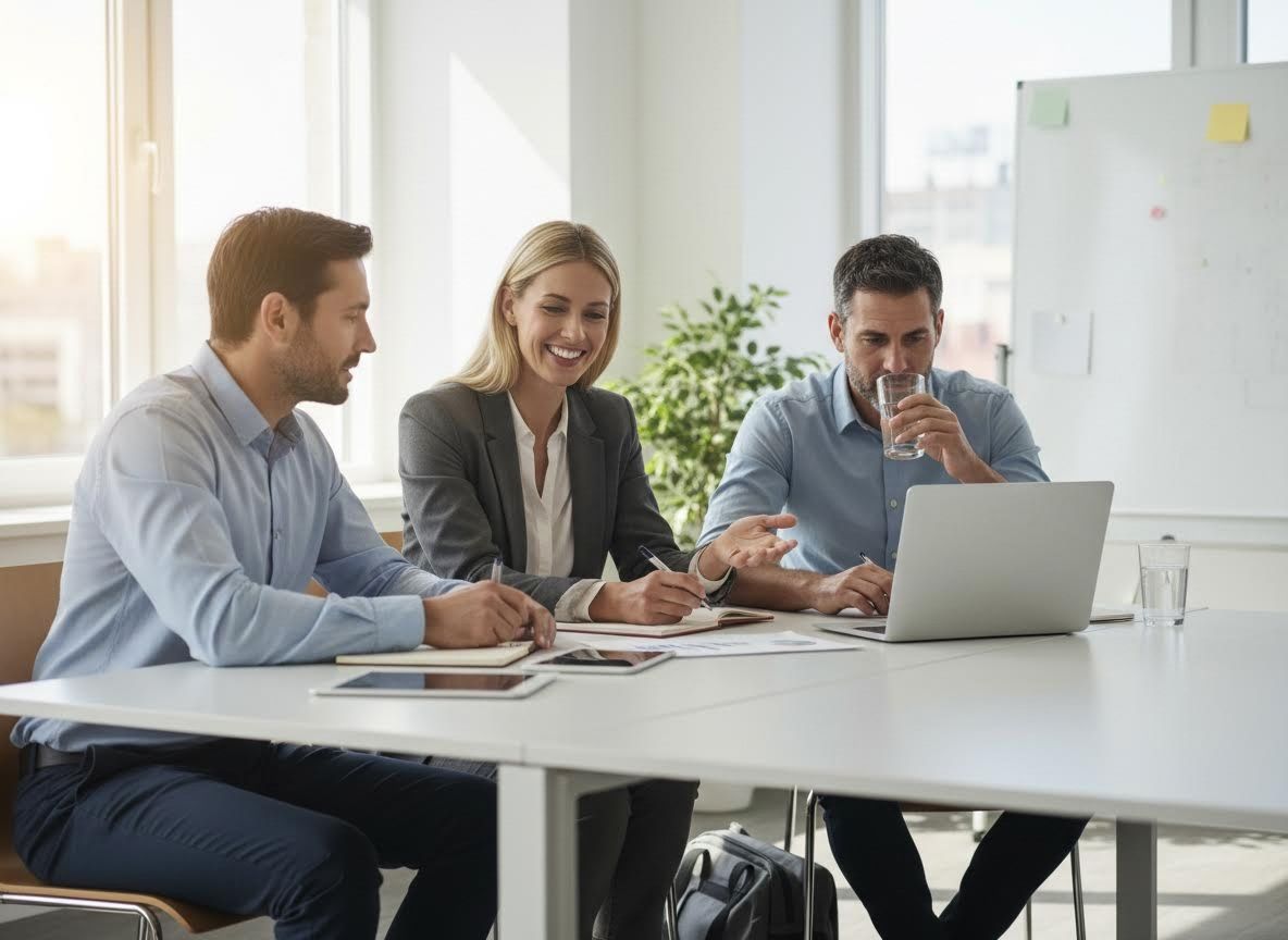Business professionals collaborating in an office meeting
