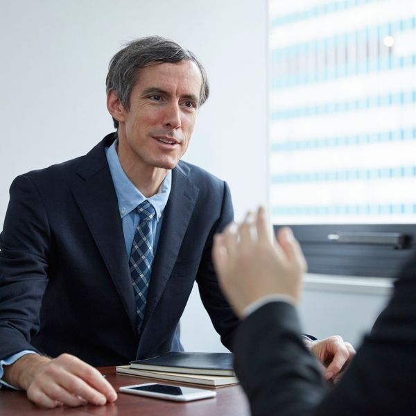 happy client smiling during meeting
