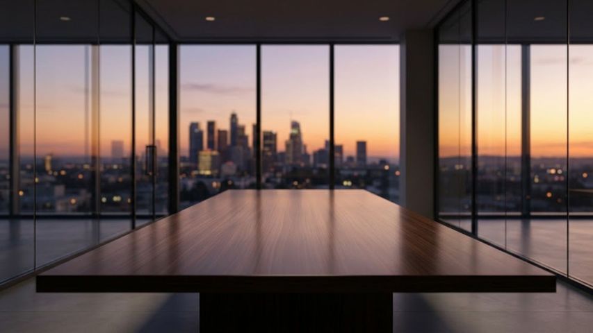 large board table overlooking the city large board table overlooking the city