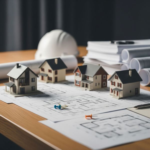 Miniature house models or architectural blueprints representing real estate investments. Miniature house models or architectural blueprints representing real estate investments.