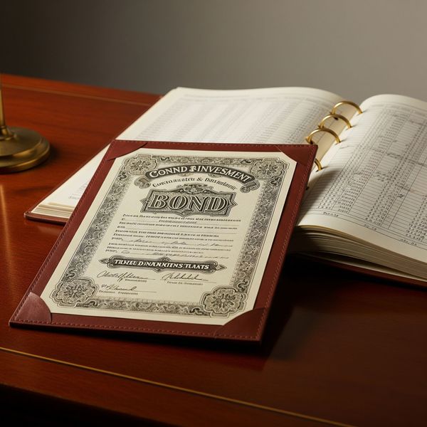 Stable financial elements like a certificate or ledger representing bond investments. Stable financial elements like a certificate or ledger representing bond investments.