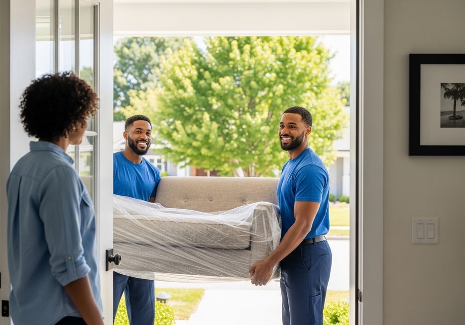 movers loading in a couch