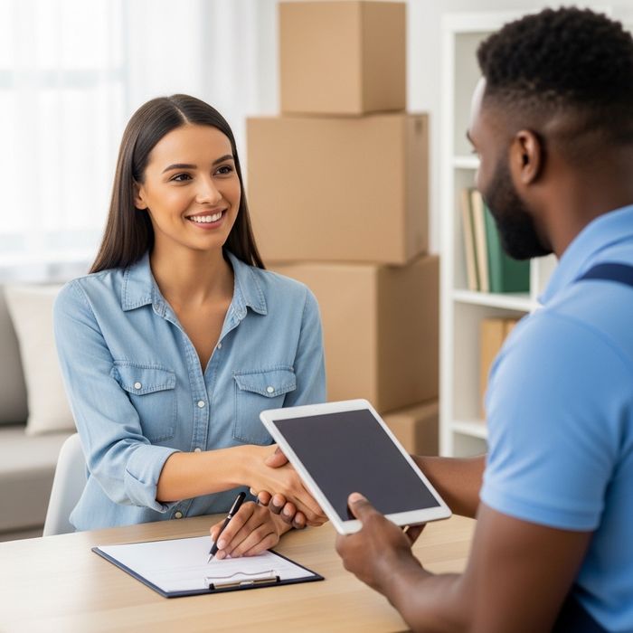 a mover and a customer talking