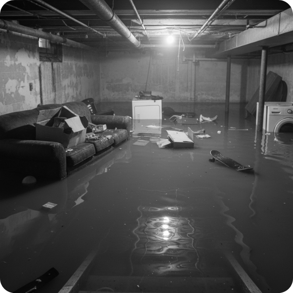 flooded home basement and damaged personal property