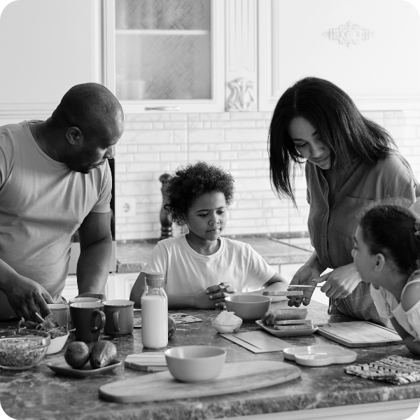 family cooking together at home