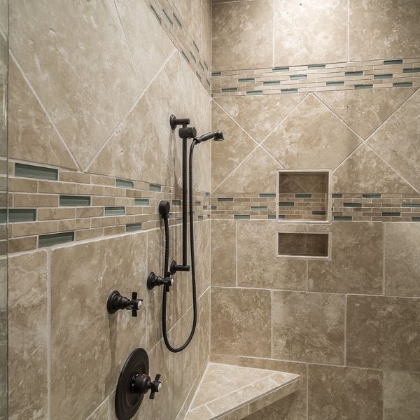 a stone tile shower