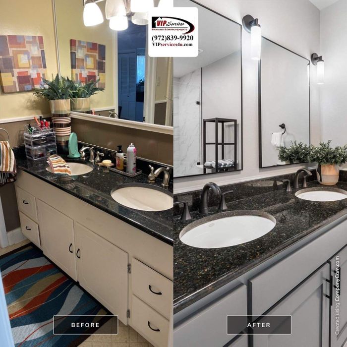 New custom walk-in shower with shower seat Freshly painted cabinets Updated lighting and mirrors Modern tile flooring Custom Glass Primary Bathroom Remodel is Dallas TX