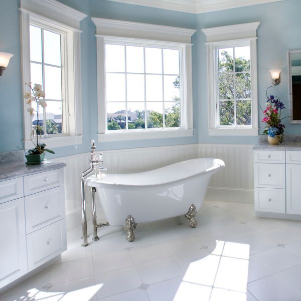 A bathtub in a bathroom