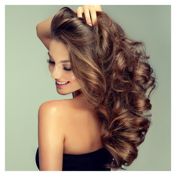 woman with curled, beautiful hair. 