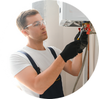 HVAC repair man working on HVAC unit