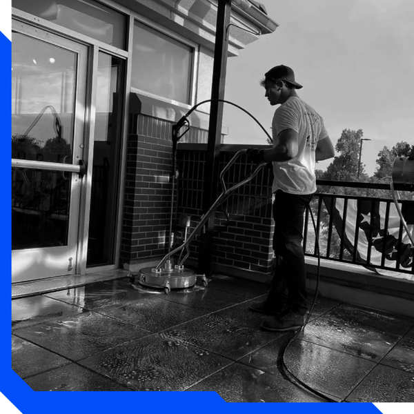 washing patio with industrial equipment
