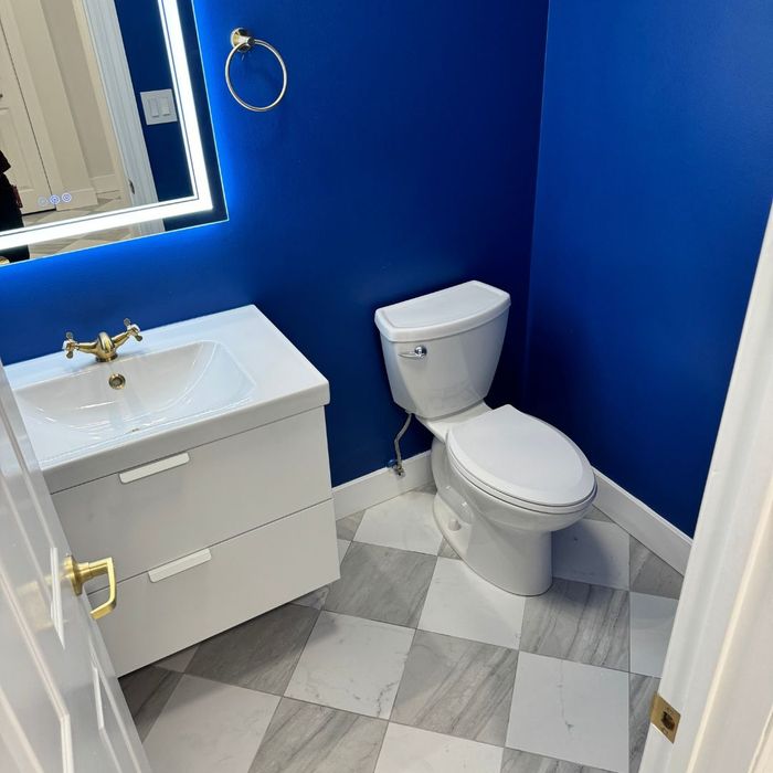 bathroom with blue walls