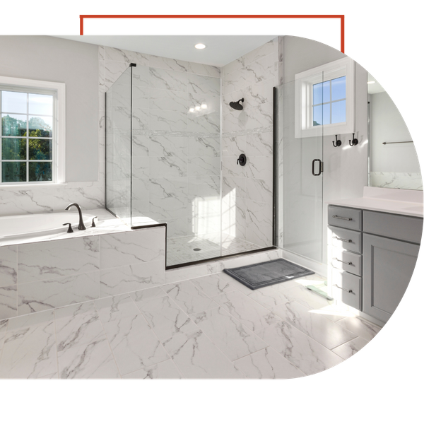 new porcelain tile floor installation in a bathroom