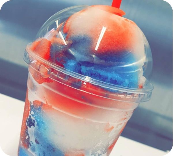 Blue white and red water ice