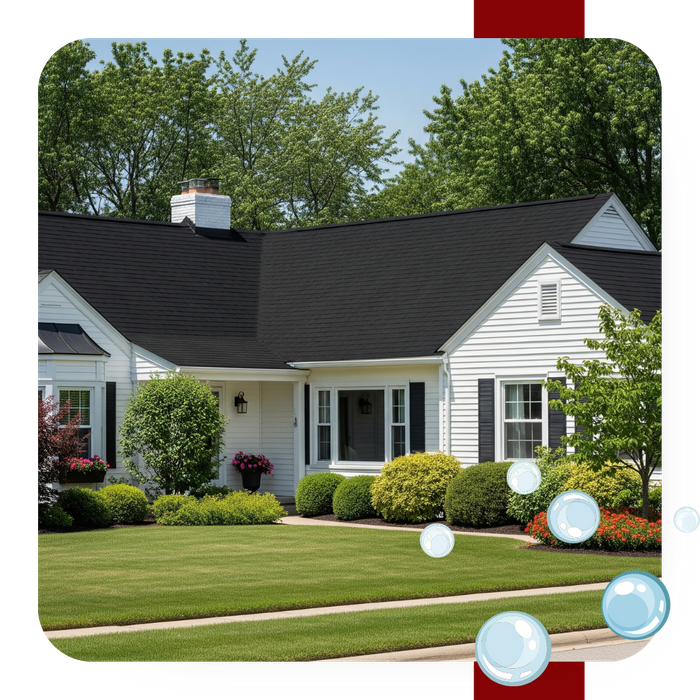 A clean asphalt roof boosting the curb appeal of a beautiful home.