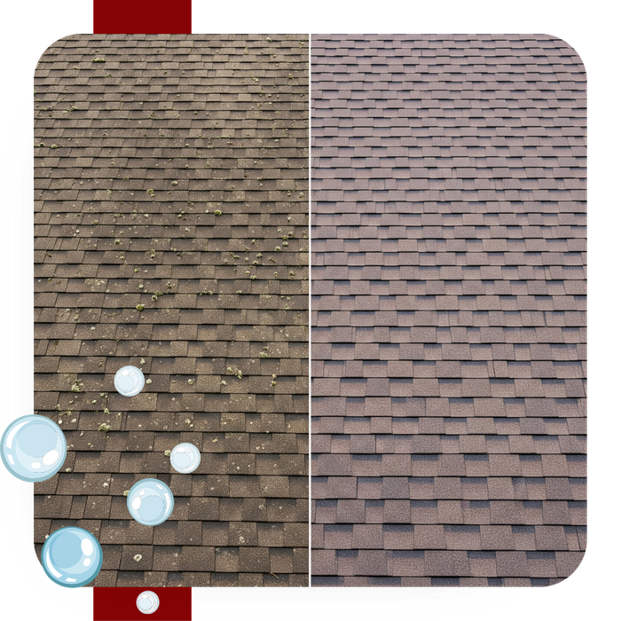 Before and after results of a professional roof cleaning service