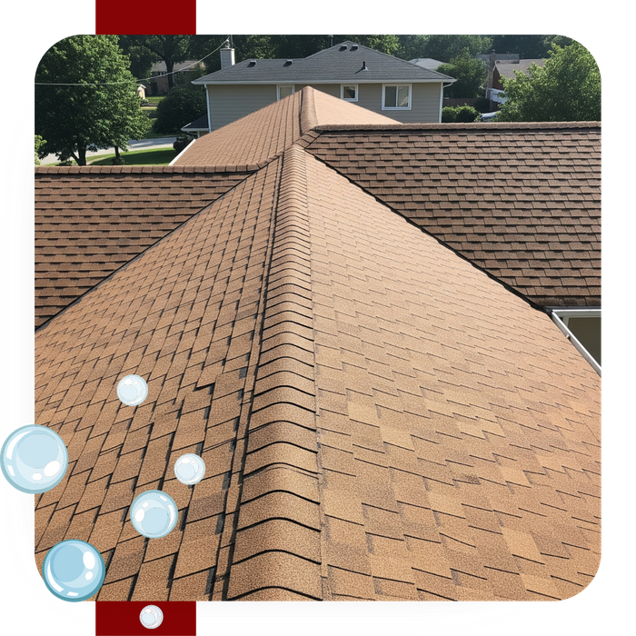 A bright, freshly cleaned asphalt shingle roof showing vibrant color.