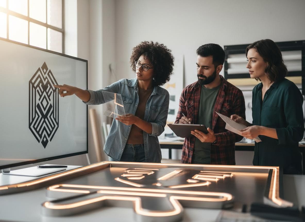 Designers collaborating on a logo project