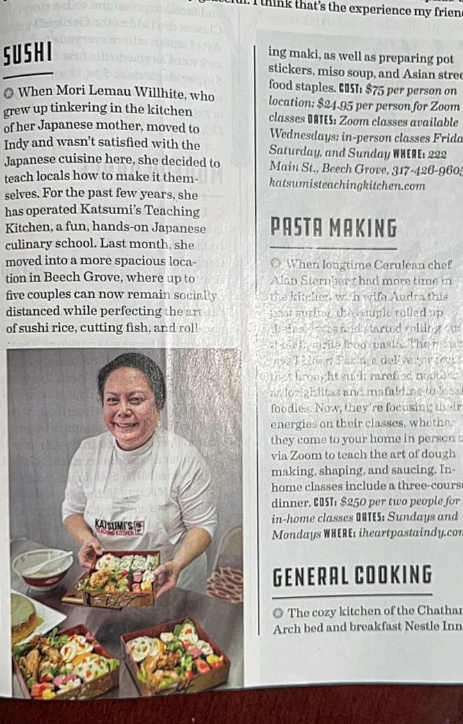 Image of article about Katsumi's Teaching Kitchen in Indianapolis Monthly 