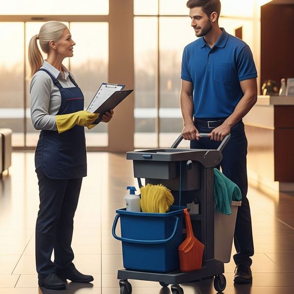 2 cleaners talking together 2 cleaners talking together
