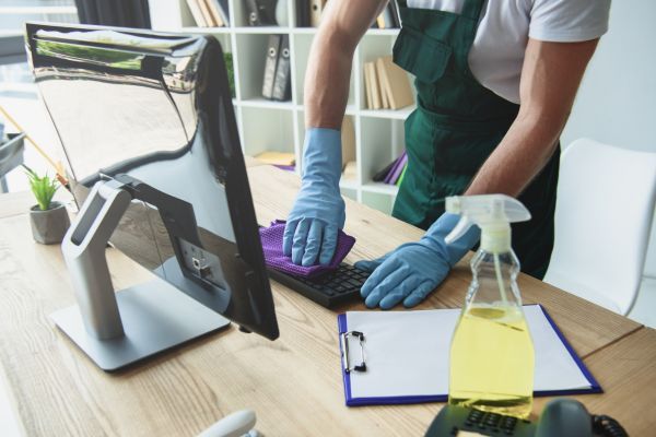 cleaning office desk