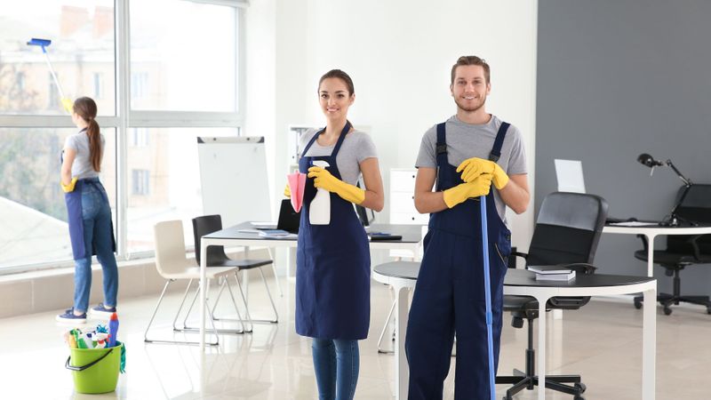 professional cleaners in an office