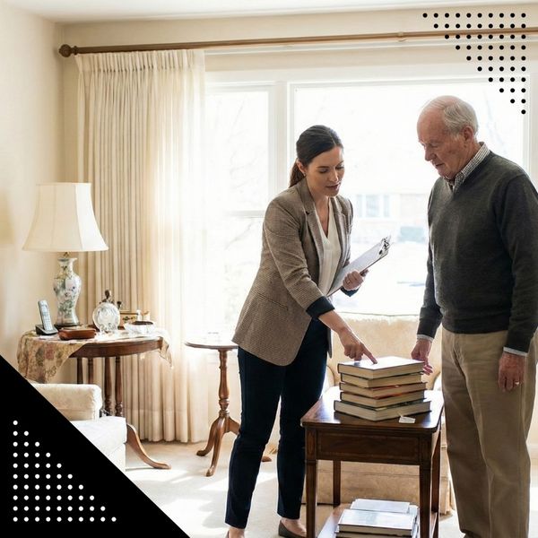 an estate sale coordinator speaking with a homeowner