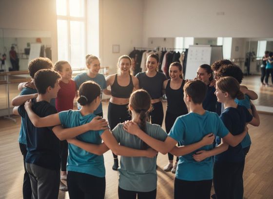 Diverse group of young people in a supportive huddle