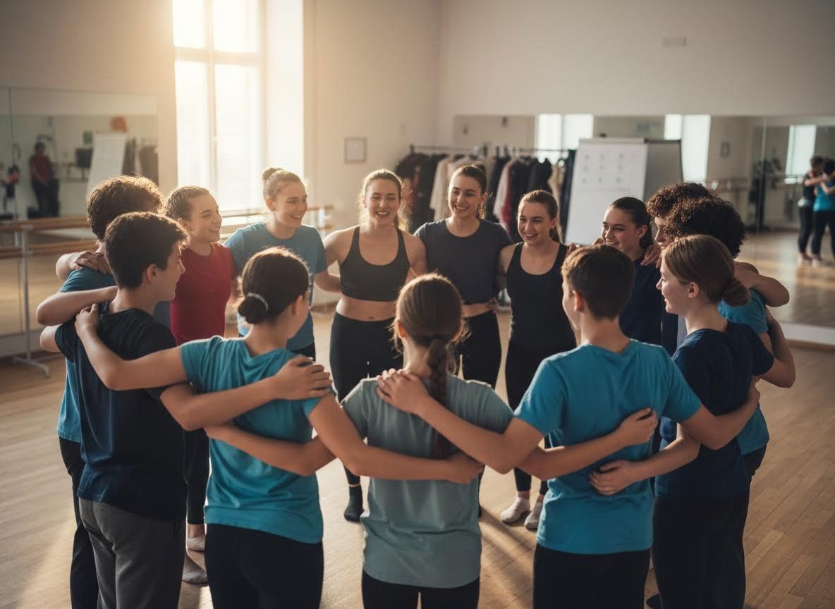 Diverse group of young people in a supportive huddle
