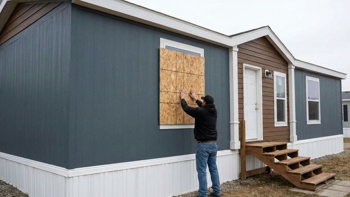 Person boarding up window