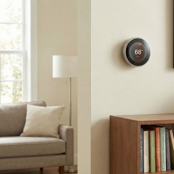 thermostat on the wall of a living room