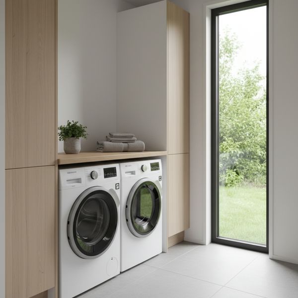 clean laundry room with a window overlooking nature clean laundry room with a window overlooking nature