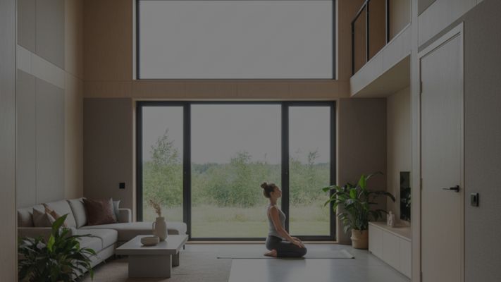 prefabricated home interior showing a quiet, sunlit reading area prefabricated home interior showing a quiet, sunlit reading area