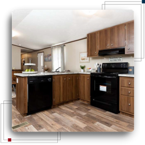 Clean, wooden kitchen in a manufactured home