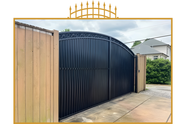 Wrought iron gate and fence. Wrought iron gate and fence.