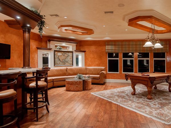Man cave with a travel, tuscan theme