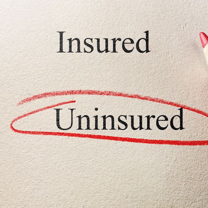 "insured" and "uninsured" on paper, "uninsured" circled
