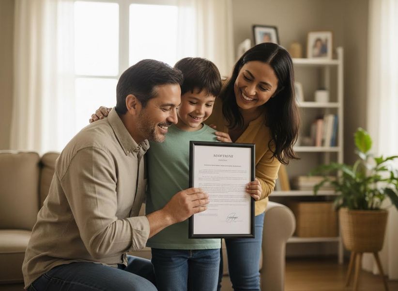 Happy family celebrates adoption